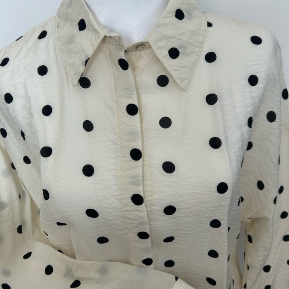 Zara Cream Button Down Shirt with Black Polka Dots - Picture 2 of 6